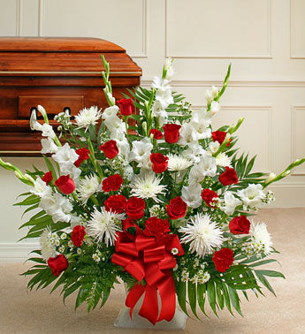 Heartfelt Tribute Floor Basket Arrangement Large - Red and White