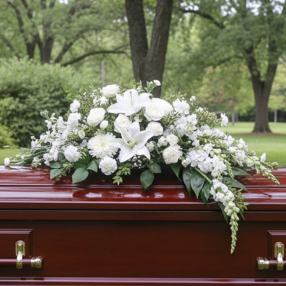 White Crescent Casket Spray