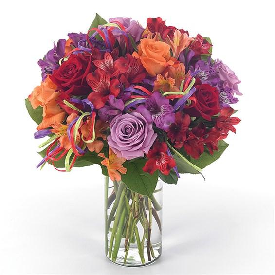 Colorful roses and alstromaria make a perfect flower arrangement for birthdays!