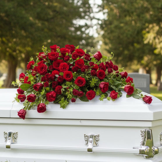 Red Rose Reverence Casket Spray